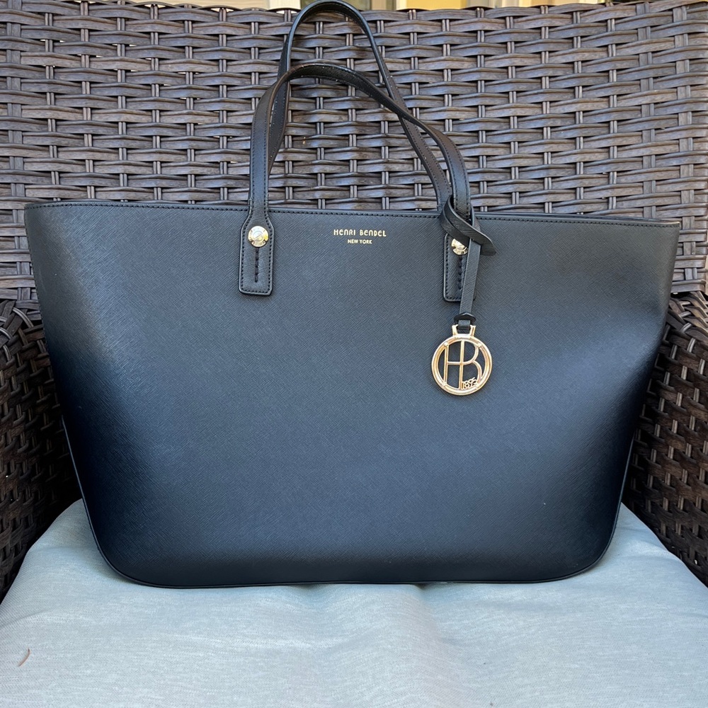 Henri Bendel Classic Black Saffiano Leather Tote